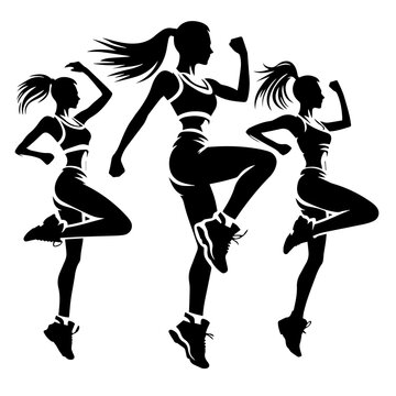 Black and white silhouette vector of zumba move on white background