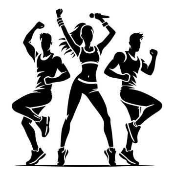 Black and white silhouette vector of zumba move on white background