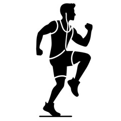 Black and white silhouette vector of athlete on white background