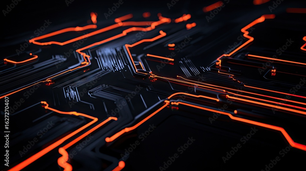 Poster close-up view of intricate circuit board technology.