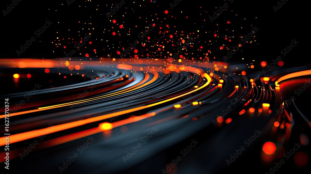 Aufkleber dynamic abstract design featuring swirling lines and glowing particles.