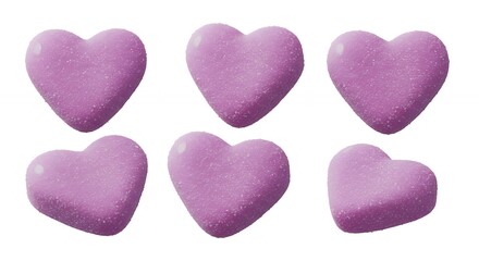 Fototapeta premium Six heart shapes in pink against white background for design and love concepts