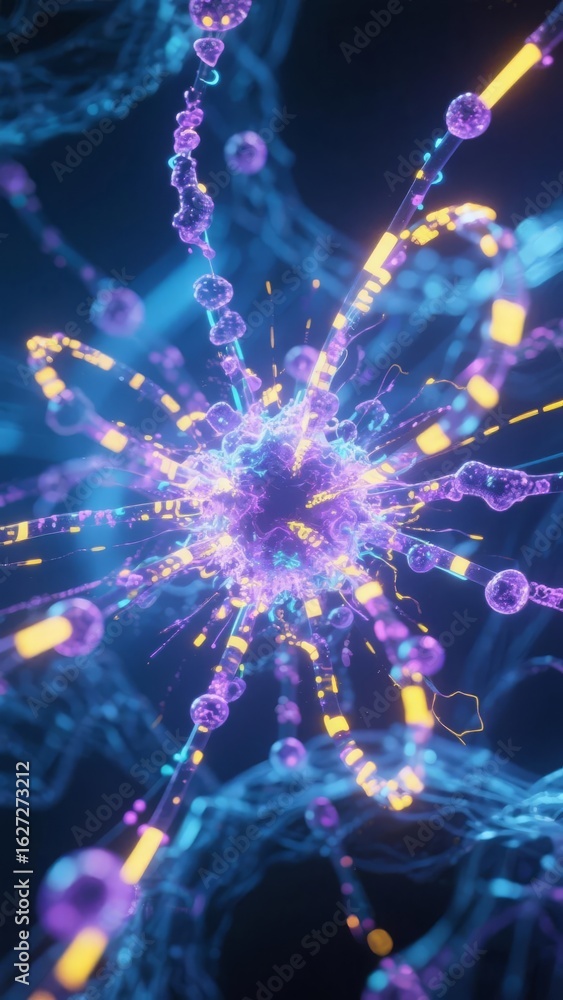 Poster neural network visualization with vibrant colors and dynamic connections