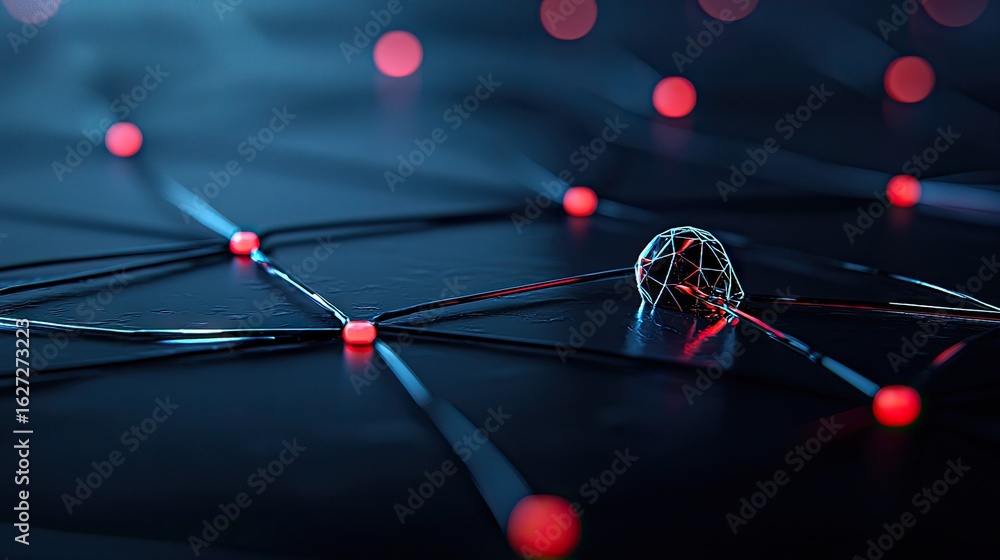 Poster abstract network design with glowing red lights.
