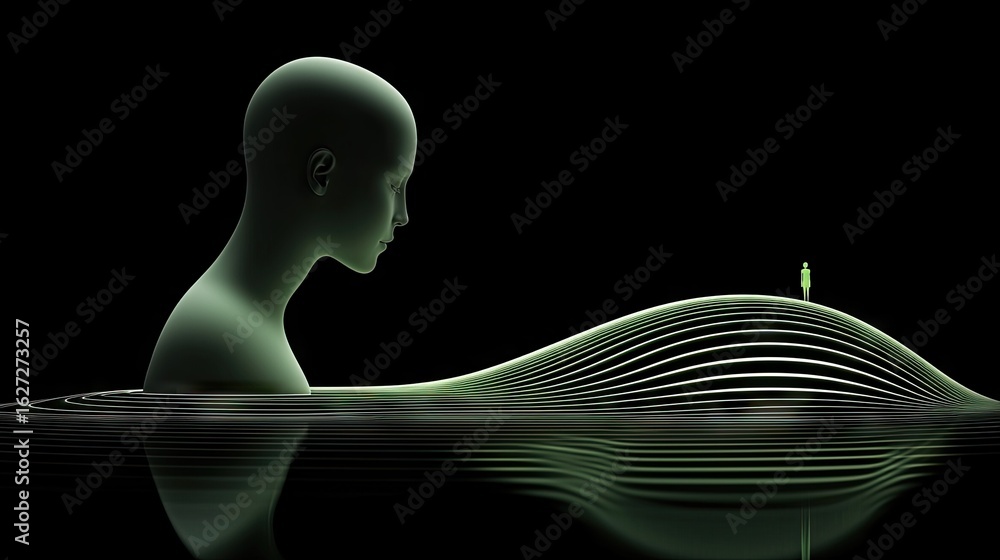 Poster abstract figure and flowing structure in a dark environment.