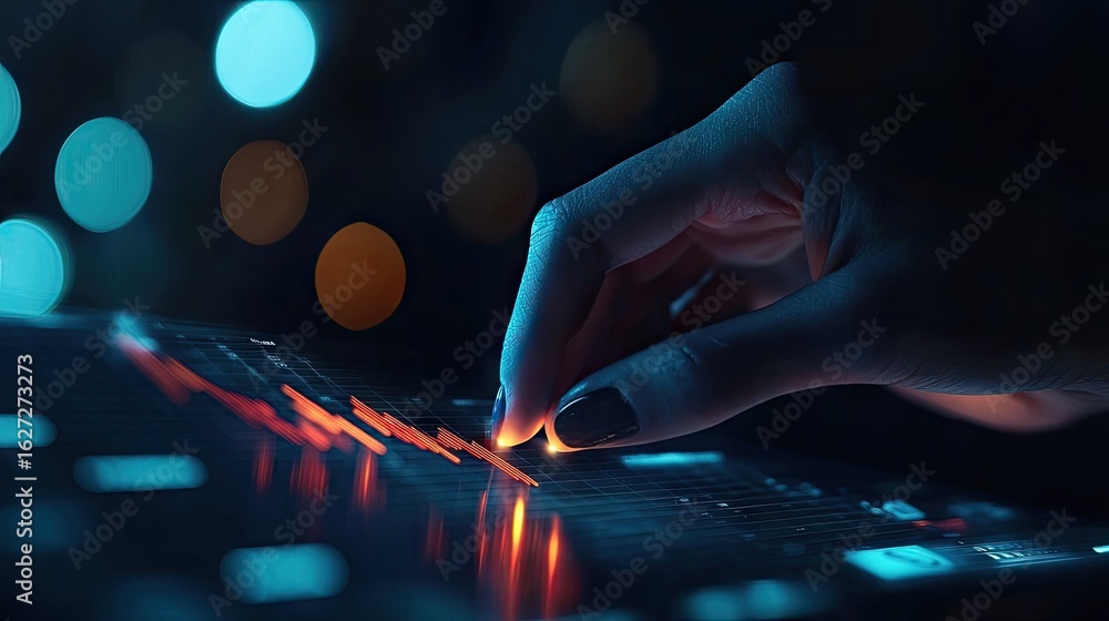 Poster a close-up view of a hand interacting with a glowing interface.