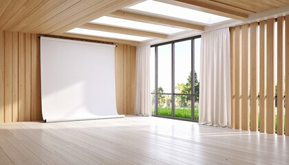 Modern Studio with Natural Light: An expansive studio space is bathed in the gentle glow of natural light streaming through expansive windows. Wooden accents enhance the ambiance