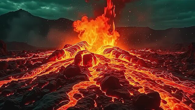 burst raging lava explosion gleam intensely ended angstrom park background, with dethaw lava streaming indium luminous pullulate and fusillade of flame that spotlight the lively organic