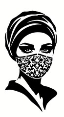 vector style black white stencil drawing of a silhouette of a Muslim woman wearing a scarf over her face, protest, protester, protestor, anarchy, fight, fighter, justice, warrior, strength, activist