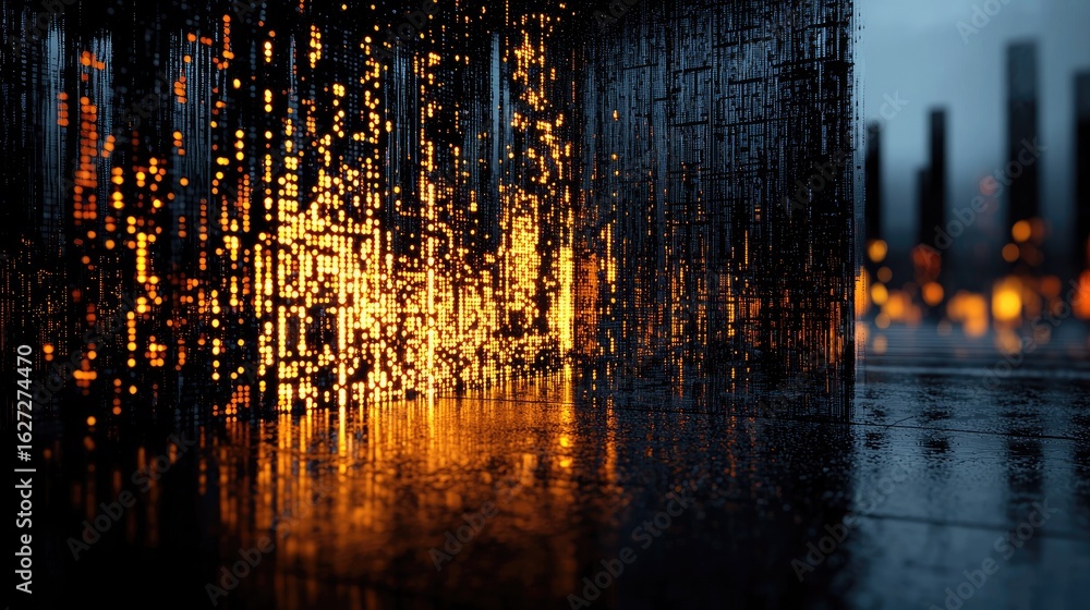 Poster abstract digital structure reflecting in a wet surface.