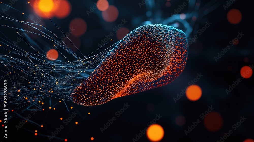 Poster abstract representation of a biological cell structure.