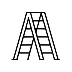 Black and White Stepladder Icon: Simple Outline Drawing of a Folding Ladder for Construction and DIY