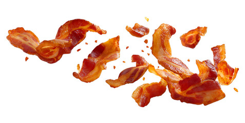Delicious bacon flies on a transparent background. Background for design.