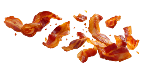 Delicious bacon flies on a transparent background. Background for design.