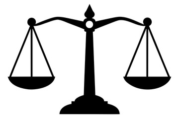 Golden scales of justice symbol with a brass-colored weight and a legal measuring instrument for equality and law