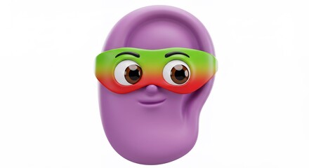 Cartoon bean character with superhero mask isolated on white