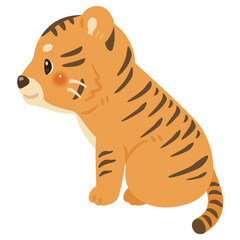 お座りしたトラの横向きイラスト