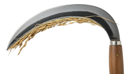 Rice Harvesting Sickle With Grain