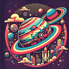 earth and moon, earth and space, planet earth and space, abstract vector illustration, abstract vector background, abstract vector background with colorful city, global business concept