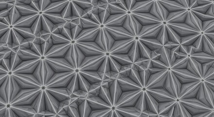Detailed close-up of abstract geometric star pattern with multifaceted surface, concept for futuristic backgrounds, textile design and architectural visualization