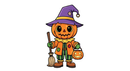 Halloween Pumpkin Scarecrow Character – Transparent Background
