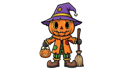 Halloween Pumpkin Scarecrow Character – Transparent Background