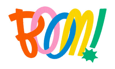 Colorful boom text isolated on transparent background