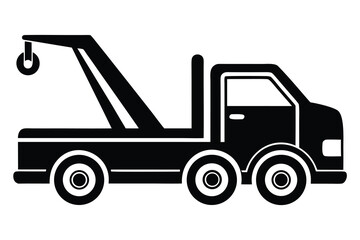 Fototapeta premium Black and White Tow Truck Icon with Crane and Six Wheels Illustration Design