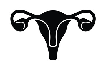 Black and White Uterus Anatomy with Fallopian Tubes and Ovaries Icon