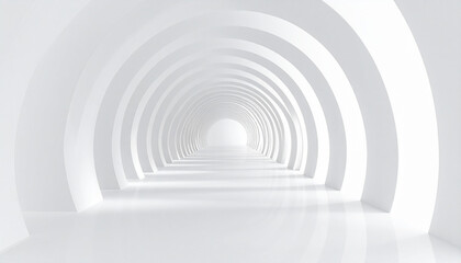 Obraz premium Tunnel of Light: A sleek, symmetrical corridor design, showcasing an architectural marvel of light and space. The minimalist aesthetic and smooth, reflective surfaces create an atmosphere of clean.