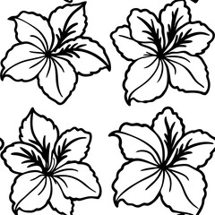 Obraz premium Seamless pattern of stylized black and white hibiscus flowers with delicate petal details