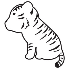 お座りした横向きのトラの線画