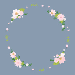 Floral Wreath Illustration with Pink Flowers and Green Leaves
