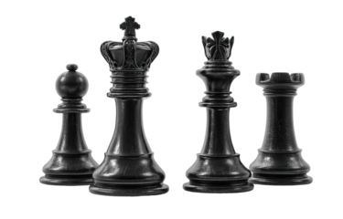 Four black chess pieces arranged