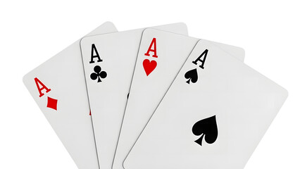 Four aces playing cards poker hand casino game gambling luck winning strategy isolated white background on transparent background