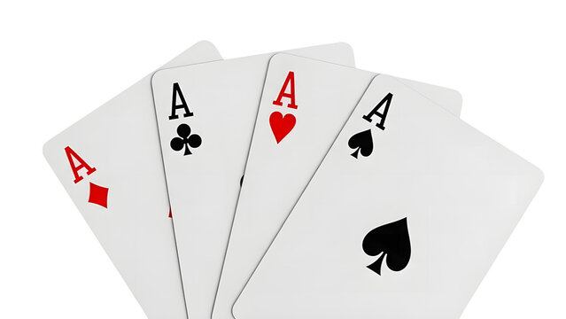 Four aces playing cards poker hand casino game gambling luck winning strategy isolated white background on transparent background