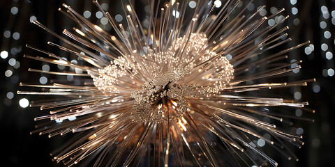 Obraz premium Golden firework explosion with radiant streaks and bokeh lights 