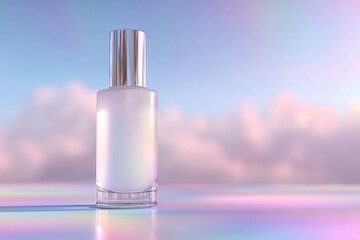 Iridescent Perfume Bottle with Colorful Satin Background