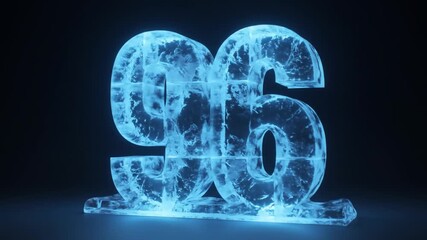 Illuminated Ice Number 96 Glowing with Electric Blue Light in Dark Setting