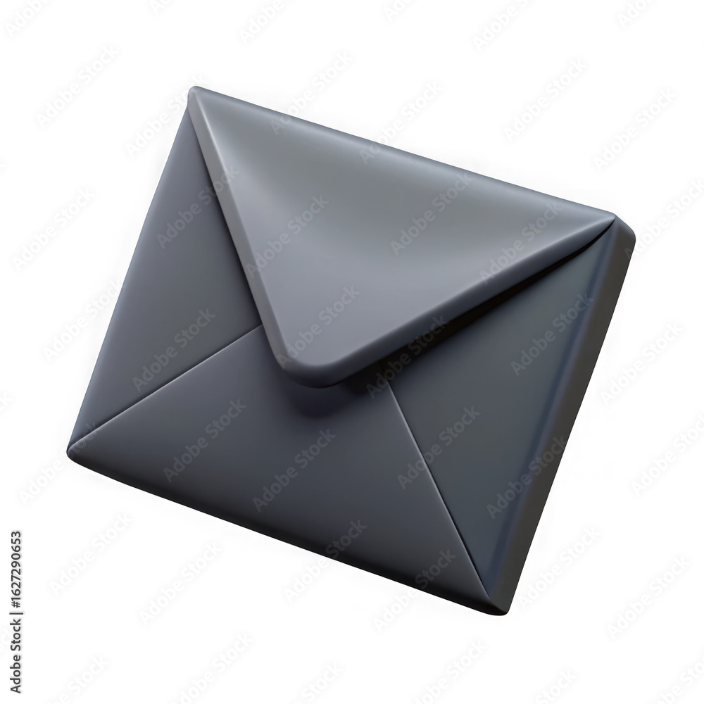 Poster a closed dark gray paper envelope with a pointed flap isolated on transparent background