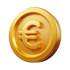 Obraz premium A gleaming golden euro coin with the euro symbol prominently displayed isolated on transparent background