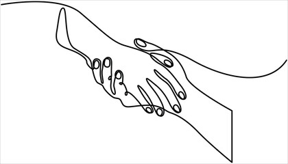 two hands reaching out towards each other continuous one line drawing, Single line drawing of romantic or helping concept.  Concept of love, hope, helping or support. Vector illustration.