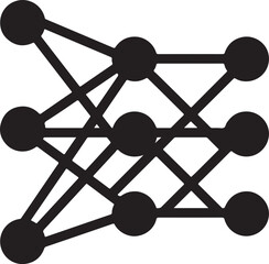 Silhouette vector of a neural network node diagram illustrating AI connections, data flow, and machine learning.