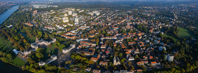 Aerial panorama view of the city Hanau
 in Germany. on a sunny morning in fall.