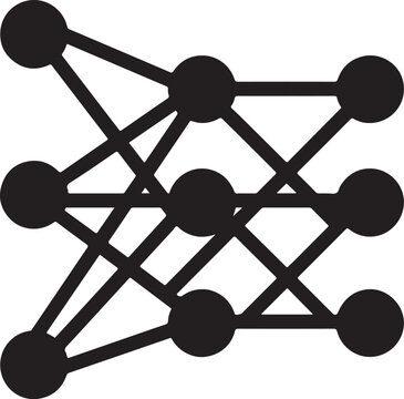 Silhouette vector of a neural network node diagram illustrating AI connections, data flow, and machine learning.