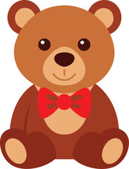 Fototapeta premium Cute teddy bear with brown fur and red bowtie illustration