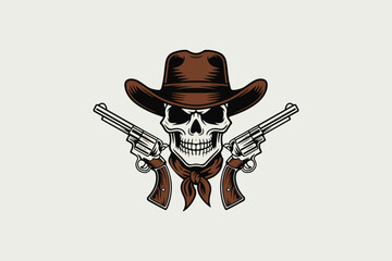 cowboy skull with guns silhouette  vector