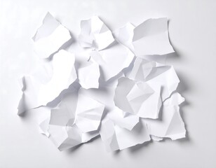 Abstract composition of discarded crumpled white paper on a clean surface