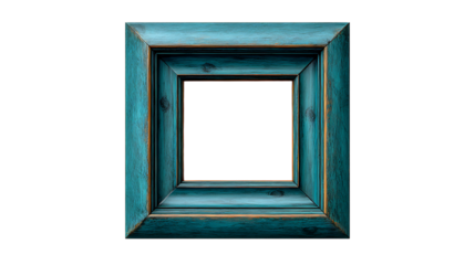 Ornate teal wooden picture frame isolated on transparent background