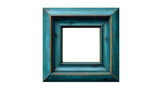 Ornate teal wooden picture frame isolated on transparent background